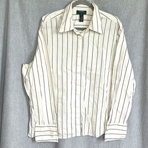 VTG LRL Monogrammed Striped Button Down 100% Cotton 18W Work Old Money Pinstripe